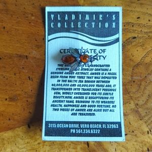 Amber/Sterling Silver Insect Pin